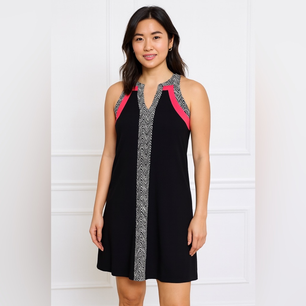 Elegant Black and Pink Chevron Mini Dress
